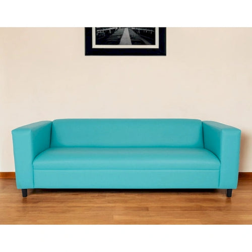 HomeRoots 84 Teal Blue Faux Leather Sofa With Black Legs - 84