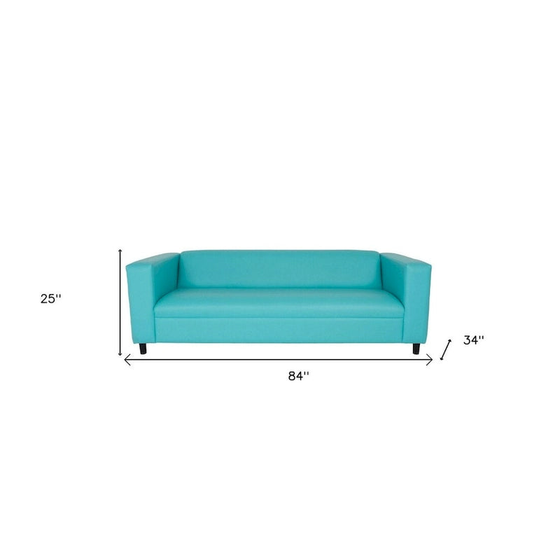 84 Teal Blue Faux Leather Sofa With Black Legs
