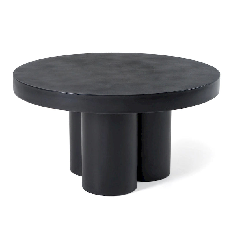 Black Concrete Round Coffee Table – Abstract 3-Leg Base