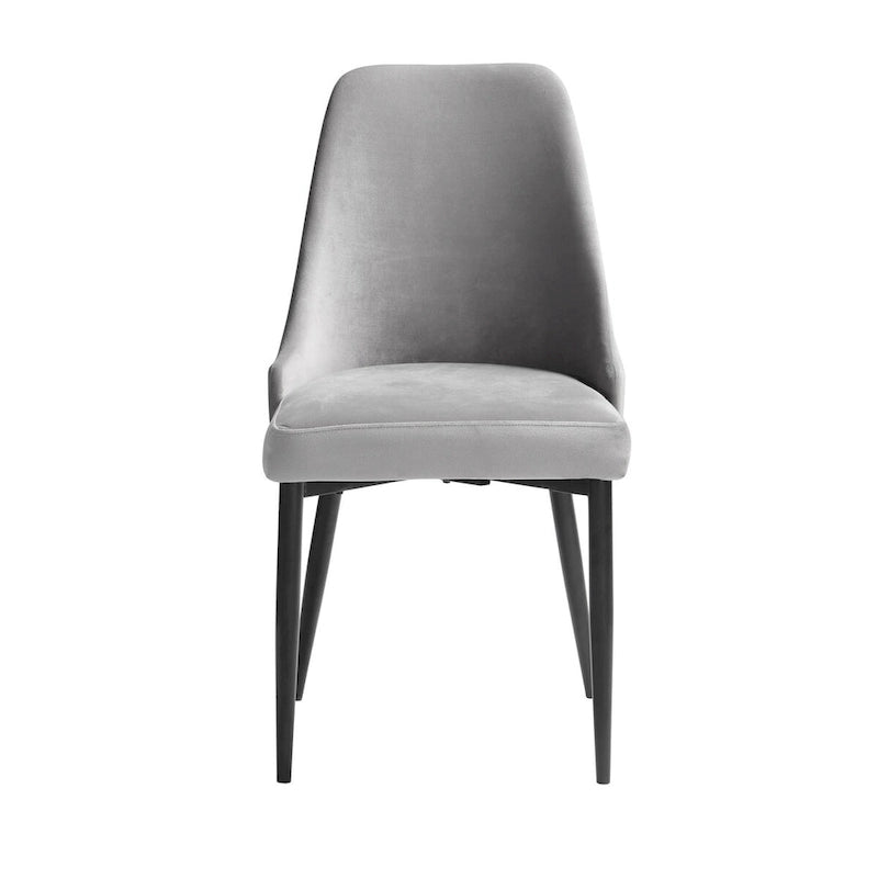 Gray Velvet Dining Chair with Curved Back, Black Metal Legs, Set of 2