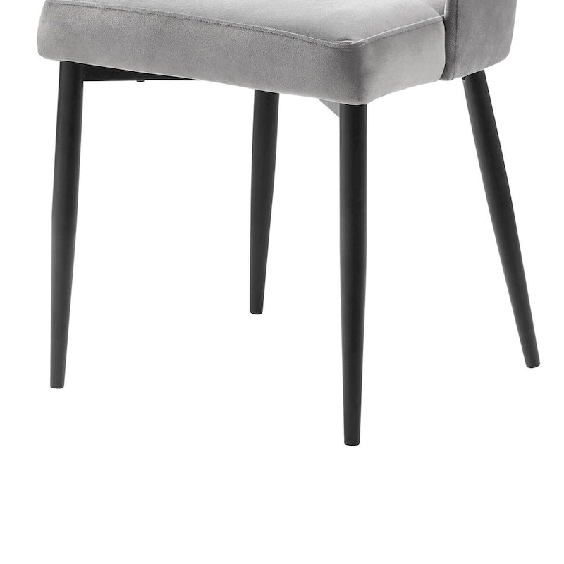 Gray Velvet Dining Chair with Curved Back, Black Metal Legs, Set of 2
