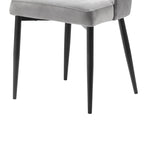 Gray Velvet Dining Chair with Curved Back, Black Metal Legs, Set of 2