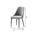 Gray Velvet Dining Chair with Curved Back, Black Metal Legs, Set of 2