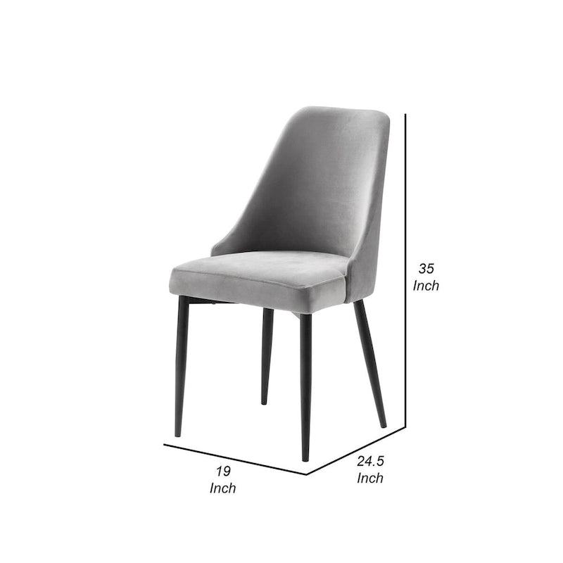 Gray Velvet Dining Chair with Curved Back, Black Metal Legs, Set of 2