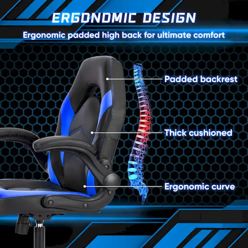 PU Leather Computer Chair Ergonomic Office Chair Gaming Chair with Lumbar Support,Rolling Desk Chairs with Flip-up Armrests