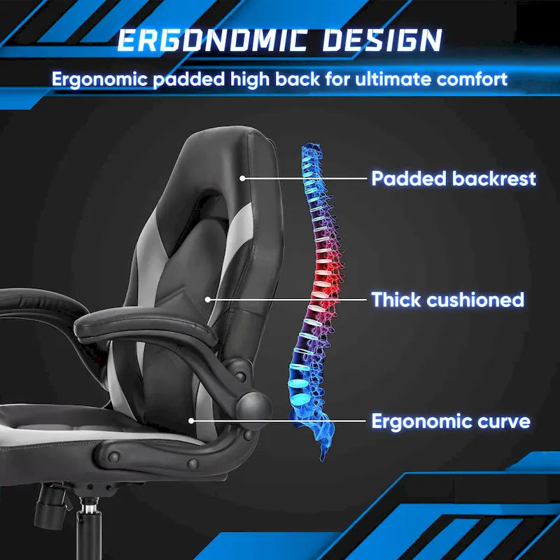 PU Leather Computer Chair Ergonomic Office Chair Gaming Chair with Lumbar Support,Rolling Desk Chairs with Flip-up Armrests