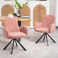 Chaise de salle à manger pivotante en tissu de lin rose avec pieds en fer noir